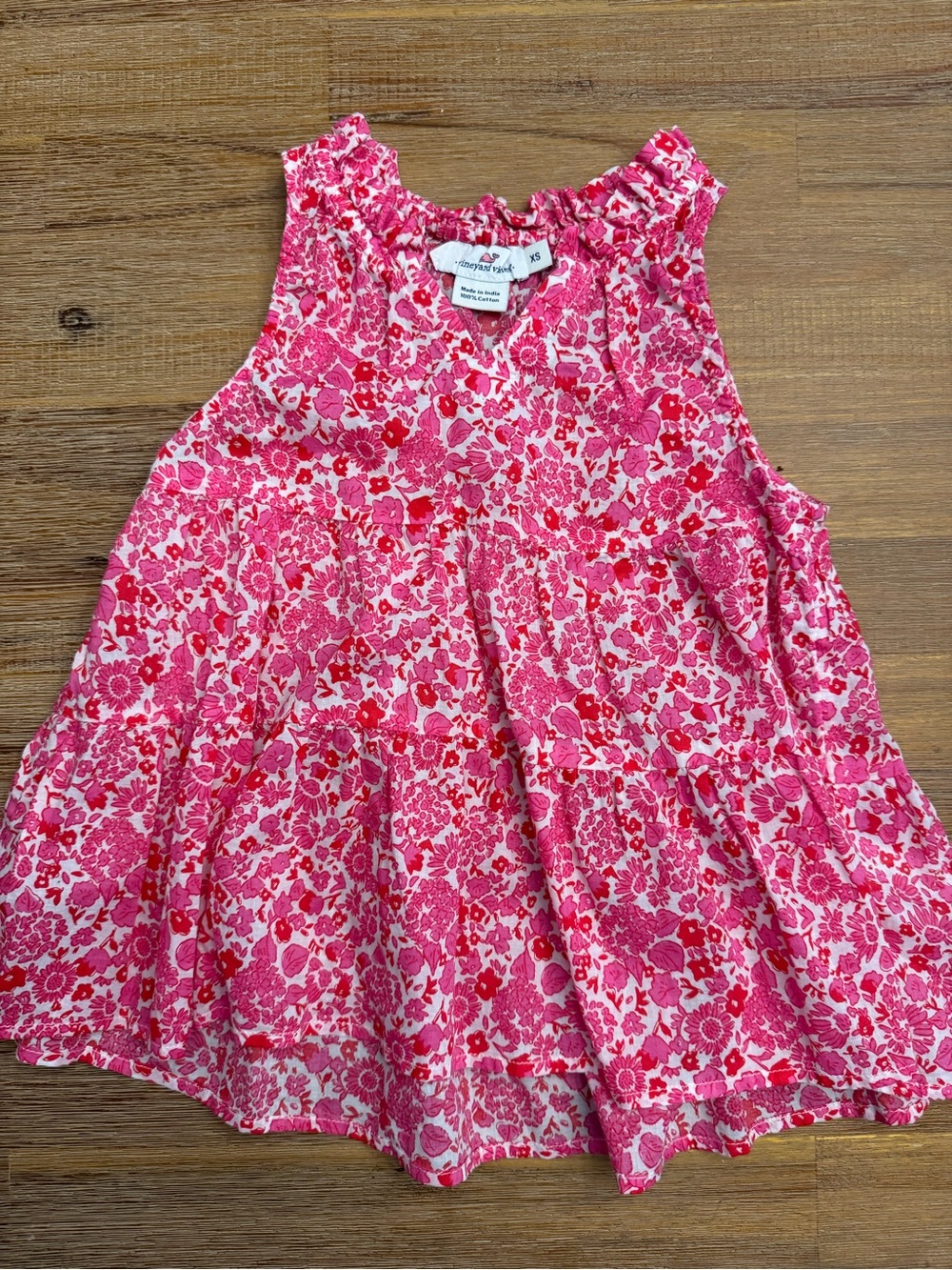 Vineyard Vines Girls Pink Floral Ruffled Tank Top XS